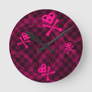 Horloge Ronde Motif rose d'Emo avec des cercles