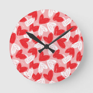 Horloge Ronde Motif rouge et blanc moderne mignon de coeurs