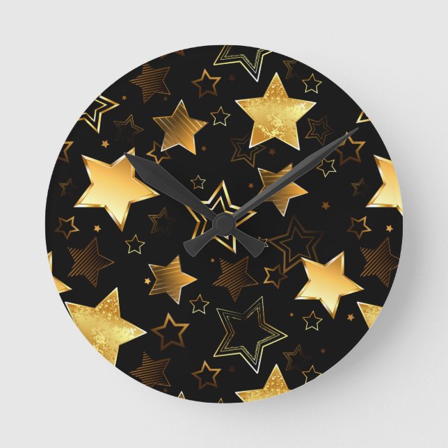 Horloge Ronde Motif sans couture avec étoiles d'or (Recto)