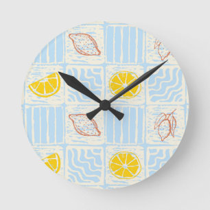 Horloge Ronde Motif sans couture de style amalfi avec des citron