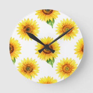 Horloge Ronde Motif sans couture de tournesol aquarelle lumineux