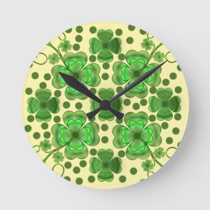 Horloge Ronde Motif Tourbillon et Trèfle Vert Métallisé Personna