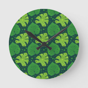 Horloge Ronde Motif tropical avec liana et feuilles monstères  