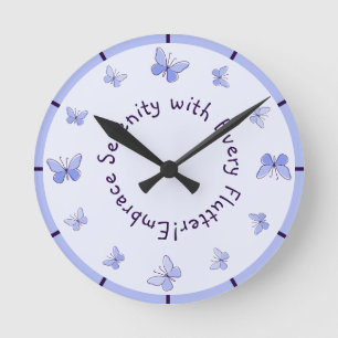 Horloge Ronde Motivationnel Papillons bleu violet Salle pour enf