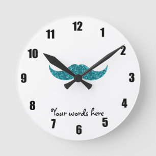 Horloge Ronde Moustache de parties scintillantes de turquoise