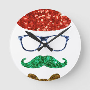 Horloge Ronde moustache hipster de noël