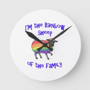 Horloge Ronde Mouton arc-en-ciel de la famille