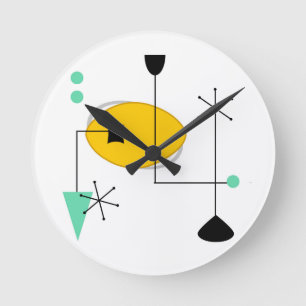 Horloge Ronde moyen siècle moderne bleu jaune simple rétro