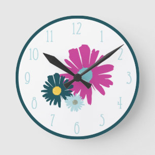 Horloge Ronde Mur d'illustration des marguerites Fleurs sauvages