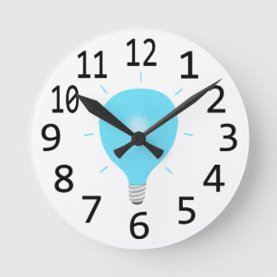 Horloge Ronde Murs d'ampoules bleues, grands nombres noirs