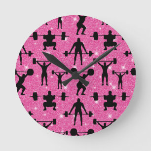 Horloge Ronde Musculation Fitness Entraînement Sport Rose Paille