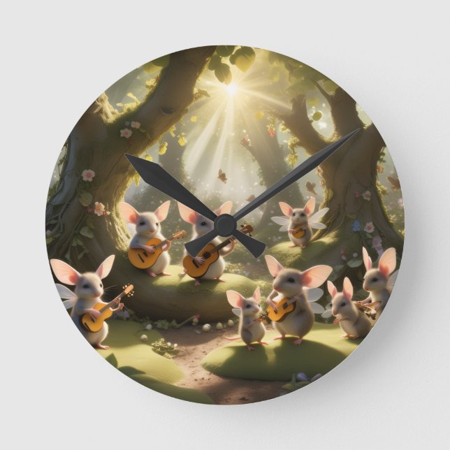 Horloge Ronde Musical faerie mice wall clock (Recto)