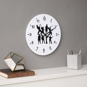Horloge Ronde Musiciens Silhouette de Musiciens Mur Grande horlo