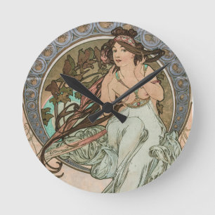 Horloge Ronde Musique Vintage, de Les Arts, par Alphonse Mucha