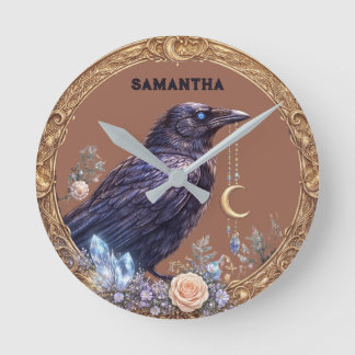 Horloge Ronde Mystical Raven Unisex Custom Name