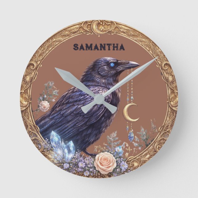 Horloge Ronde Mystical Raven Unisex Custom Name (Recto)