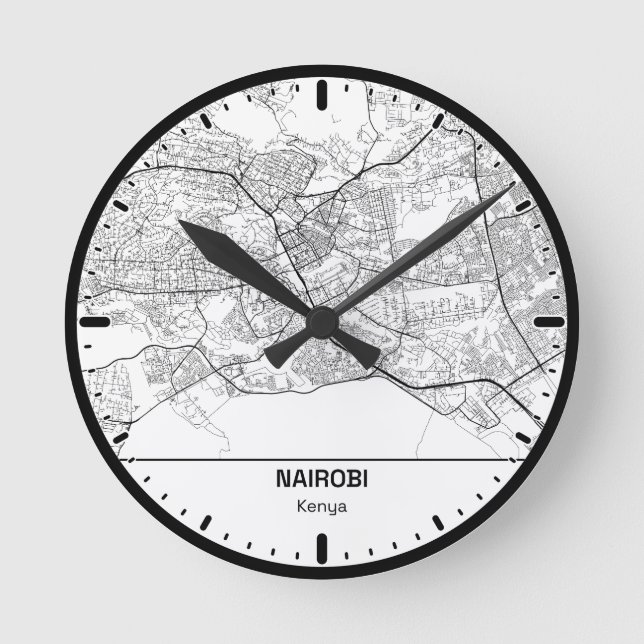 Horloge Ronde Nairobi Clock City Line Art Runde Wanduhr (Vorderseite)