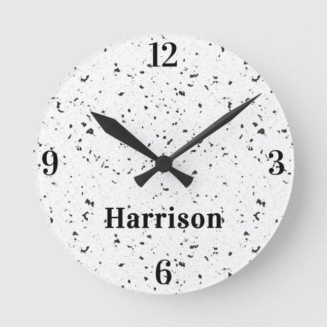 Horloge Ronde Name || Retro Home Office Terrazzo Chips 8-in (Recto)