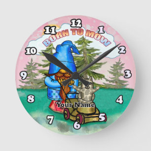 Horloge Ronde Né pour tondre le gnome