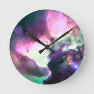 Horloge Ronde Nebula Turquoise rose violet