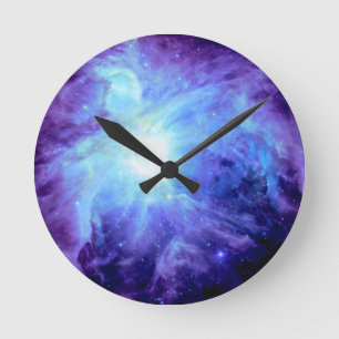 Horloge Ronde Nébuleuse d'Orion Turquoise Pervenche Lavande Gala
