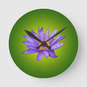 Horloge Ronde Nénuphar Fleur Étang Aquatique Fleur d'Eau Violett