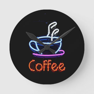 Horloge Ronde Neon Coffee Sign