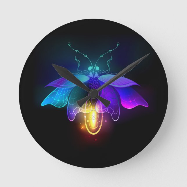 Horloge Ronde Neon Firefly sur noir (Recto)