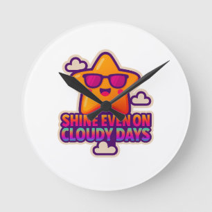 Horloge Ronde Neon Kawaii Star - "Shine even on Cloudy Days"