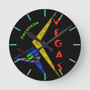 Horloge Ronde Neon Vegas Nevada Cocktail Mur personnalisé