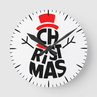 Horloge Ronde Noël Bonhomme de Neige Word Art