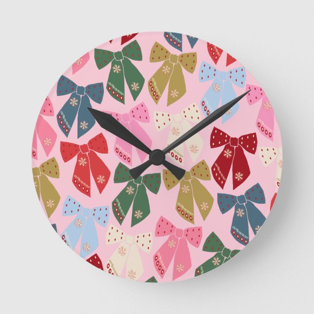 Horloge Ronde Noël Bows Coquette rose (Recto)