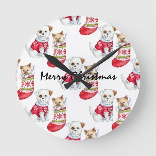 Horloge Ronde Noel Chien & Chat Stockings (Recto)