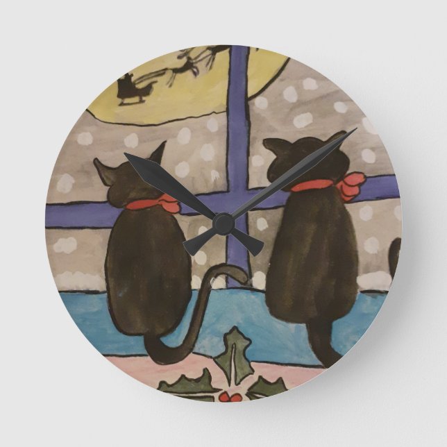Horloge Ronde Noël de chat noir (Recto)