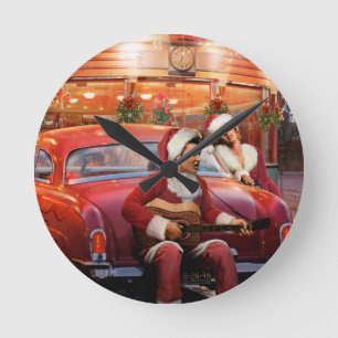 Horloge Ronde Noël d'Elvis et de Marilyn