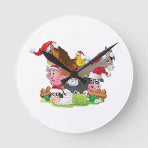 Horloge Ronde Noël des animaux de ferme