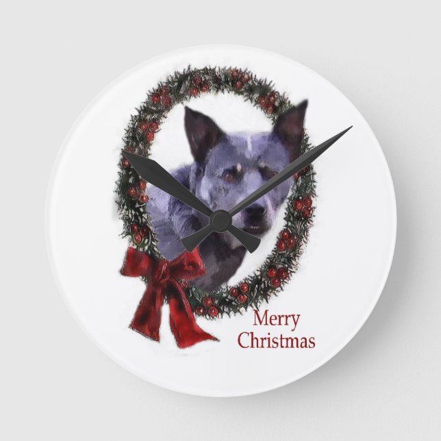 Horloge Ronde Noël du chien de bétail australien (Recto)