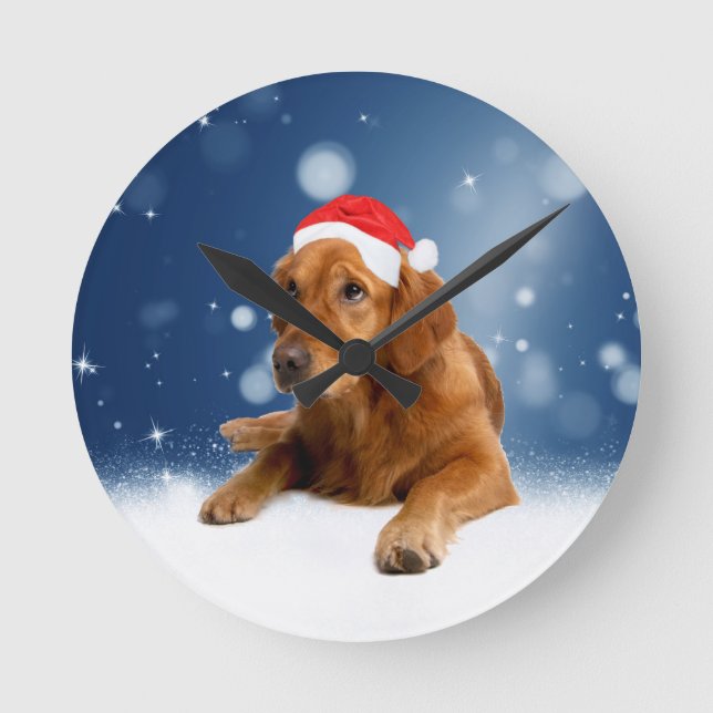 Horloge Ronde Noël Mignonne Golden Retriever Chien Santa Hat Nei (Recto)