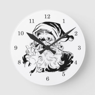 Horloge Ronde Noël vintage, joyeux Père Noël NOIR