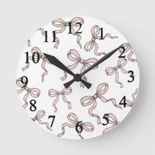 Horloge Ronde Nœuds ruban rose tendance mignons contourné en noi