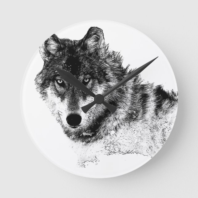 Horloge Ronde Noir Blanc Inspiration Wolf Eyes (Recto)