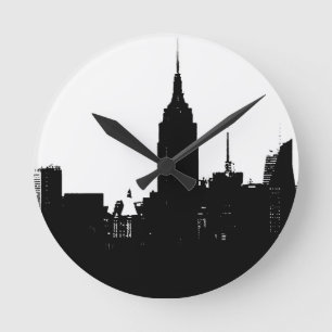 Horloge Ronde Noir blanc New York Silhouette