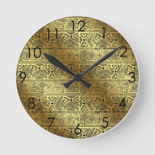 Horloge Ronde Noir égyptien d'or de hiéroglyphes