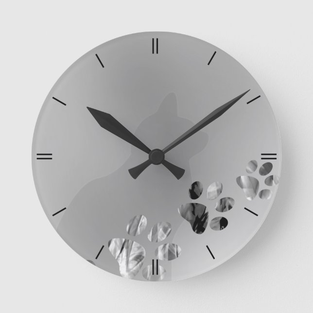 Horloge Ronde Noir et blanc de patte de chat (Recto)
