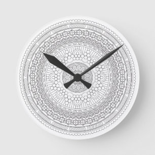 Horloge Ronde Noir et Blanc Round Mandala v3