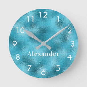 Horloge Ronde Nom de monogramme blanc bleu océan