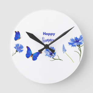Horloge Ronde Nom de script personnalisé Fleurs sauvages aquarel