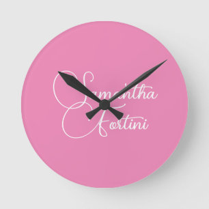 Horloge Ronde Nom d'écriture minimaliste professionnelle rose