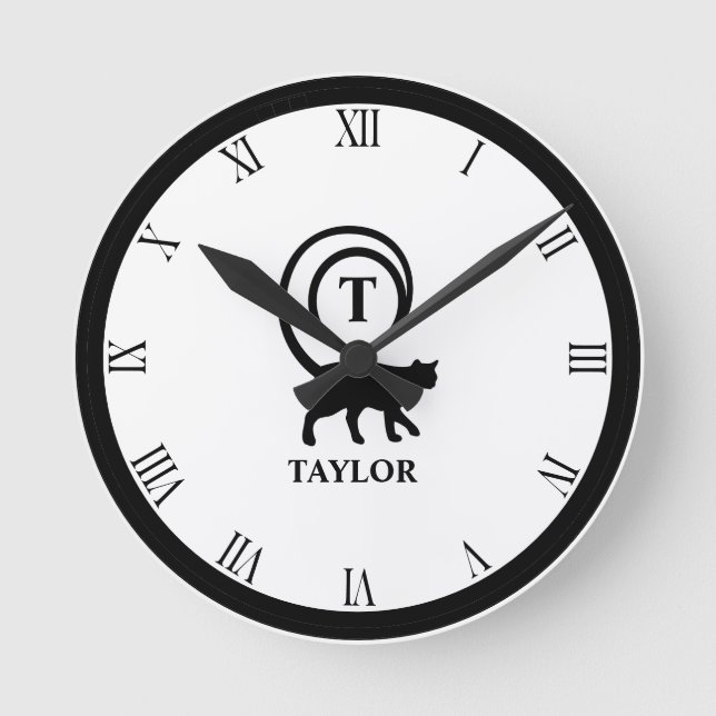 Horloge Ronde Nom du monogramme Kitty initial Chat Lover Blanc N (Recto)