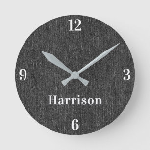 Horloge Ronde Nom Moderne Impression Denim Noir Bureau à domi